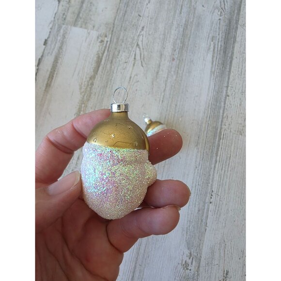 Vintage gold Santa glitter bust ornament glass Xmas tree - Picture 5 of 8